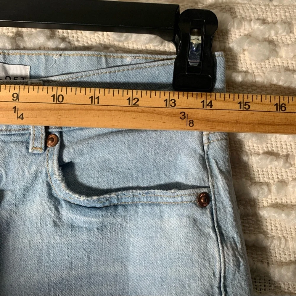 LOFT WOMENS SIZE 0 BLUE JEANSHIGH WAIST STRAIGHT CROP DISTRESSED FRAYED HEM FEST